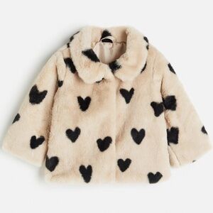 H&M Toddler Cream Fur Jacket with Hearts